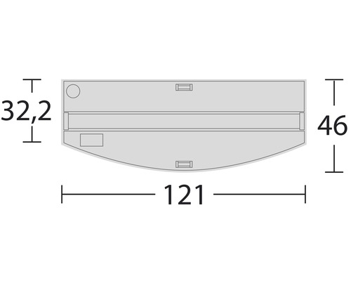 Dessin technique avec les dimensions 32,2, 46 et 121