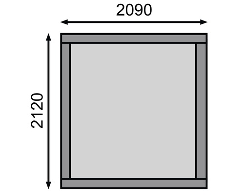 Quadratische Rahmenstruktur mit den Maßen 2090 mal 2120