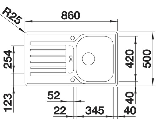 Dessin d''un évier avec dimensions.
