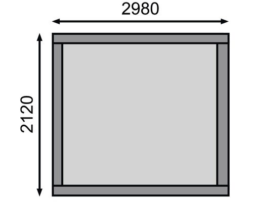 Technische Zeichnung einer Wand mit den Maßen 2980 x 2120 mm