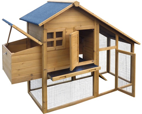 Poulailler en bois avec fenêtre, porte et enclos extérieur