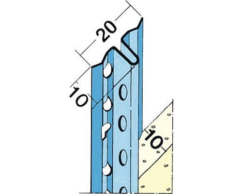 Profilé d&lsquo;enduit rapide CATNIC acier galvanisé pour une épaisseur d&lsquo;enduit de 10 mm 2500 x 21 mm