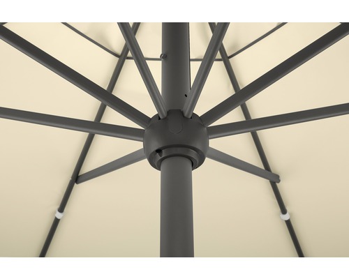Detailansicht eines Sonnenschirms mit Streben und Mast