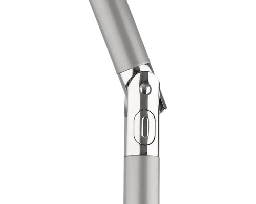 Detailaufnahme einer verstellbaren Lampenhalterung aus Metall