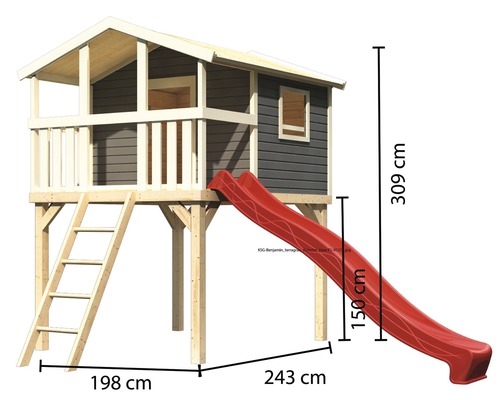 Cabane de jeu avec échelle et toboggan, avec dimensions