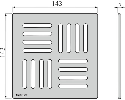 Cache de siphon de douche Alca Plast, dimensions 143 x 143 x 5 mm