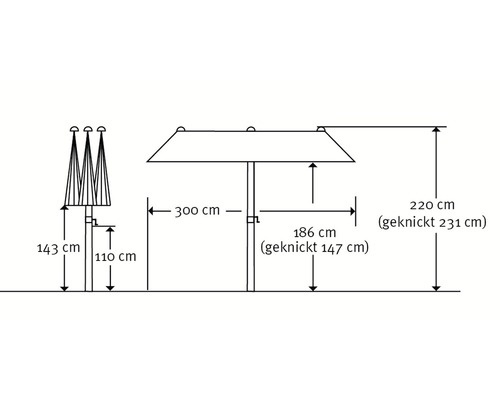 Dimensionsdiagramm eines Sonnenschirms