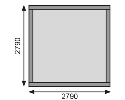 Quadratischer Rahmen mit Maßangaben 2790 mal 2790 Millimeter