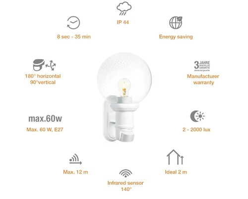 Luminaire extérieur avec détecteur de mouvement et données techniques