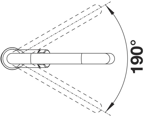 Darstellung des Schwenkbereichs von 190 Grad eines Türgriffs