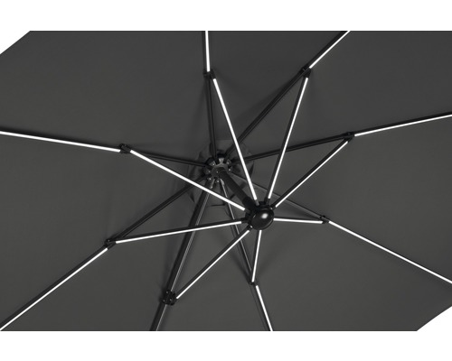 Unteransicht eines Gartenschirms mit LED Beleuchtung