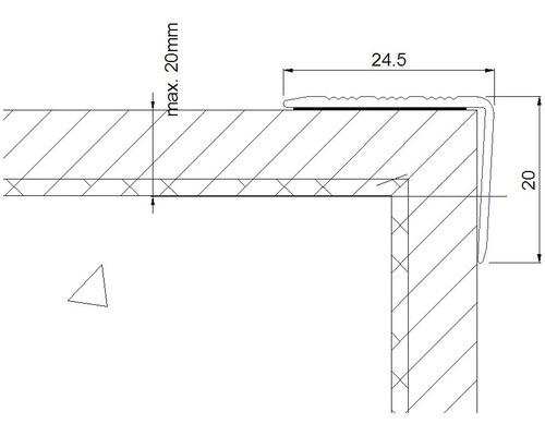 Dessin technique d''un profilé d''arrêt de marche avec dimensions