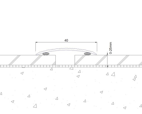 Dessin technique d''un profilé de transition avec des dimensions de 40 millimètres de large et 0 à 25 millimètres de haut.