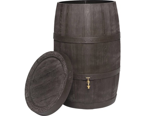 Regentonne in Holzoptik mit Deckel und Wasserhahn