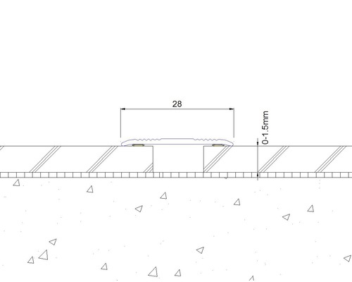 Dessin technique d''un profil de sol avec des dimensions de 28 millimètres de largeur et 0 à 1,5 millimètre de hauteur