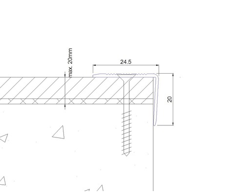 Dessin technique d''un profilé de bordure avec les dimensions 24,5 et 20 millimètres
