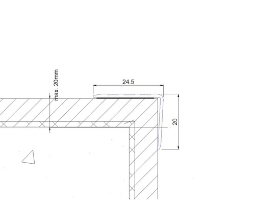 Schéma technique d''un profilé de bordure avec les dimensions 24,5 mm et 20 mm