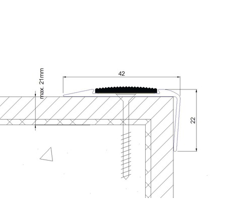 Schéma d''un profilé d''arête d''escalier avec indications de mesure