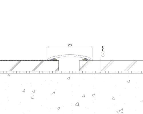 Schema einer Dehnungsfugenabdeckung mit einer Breite von 28 Millimetern und einer Höhe von 0 bis 8 Millimetern