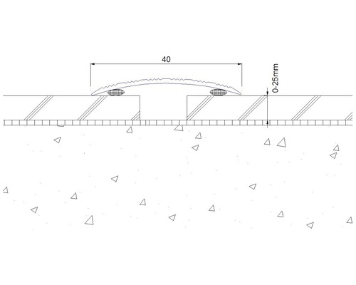 Technische Zeichnung eines Übergangsprofils mit den Maßen 40 Millimeter und 0-25 Millimeter.