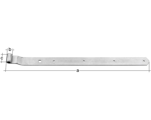 Paumelle de volet Type 6 forme coudée, semi-lourde, 500x13x40mm, acier inoxydable