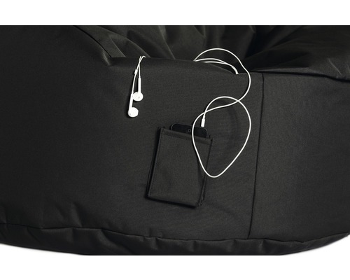 Pouf noir avec poche pour smartphone et écouteurs