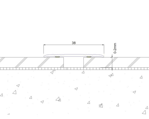 Zeichnung eines Bodenprofils mit den Maßen 38 Millimeter Breite und 0 bis 2 Millimeter Höhe