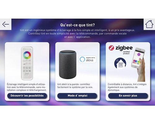 Système d''éclairage intelligent contrôlable par télécommande, commande vocale et application.
