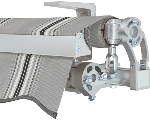 Vue détaillée d''un store rayé avec armature en aluminium