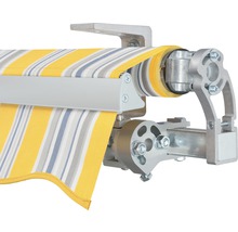 SOLUNA Gelenkarmmarkise Concept 4x2 Stoff Dessin 6292 Gestell Silber E6EV1 eloxiert Antrieb rechts inkl. Motor und Wandschalter