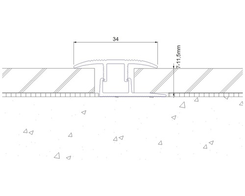 Zeichnung eines Übergangsprofils mit den Maßen 34 Millimeter Breite und 7 bis 11,5 Millimeter Höhe