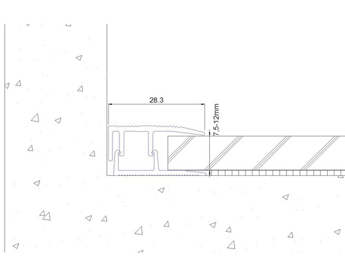 Technische Zeichnung eines Übergangsprofils mit Maßangaben