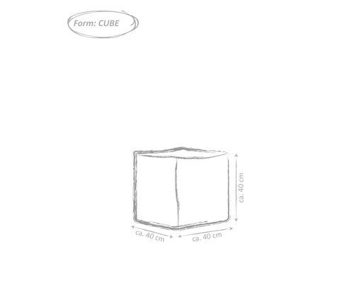 Abbildung eines Würfels mit den Maßen circa 40 cm