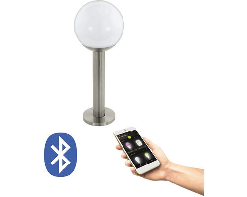 Gartenleuchte mit Kugelschirm, Smartphone und Bluetooth-Symbol