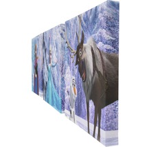 Tableau sur toile avec motif La Reine des neiges et les personnages Anna, Elsa, Olaf et Sven.