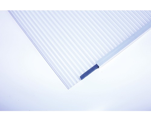 Plaque en polycarbonate avec profilé de fermeture en aluminium et bande d''étanchéité