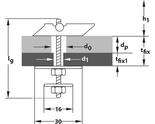 Schéma technique d''un système de fixation avec dimensions
