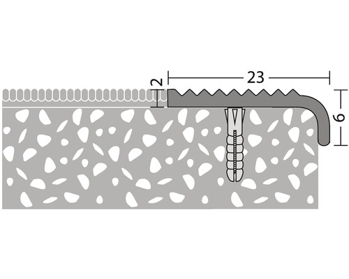 Illustration de la fixation d''un profilé d''arête d''escalier avec indication des dimensions