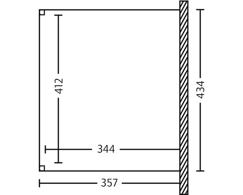 Dessin technique avec les dimensions 412, 344, 357 et 434.