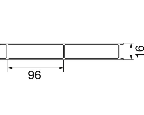 Technische Zeichnung Profil mit 96 x 16 Millimeter