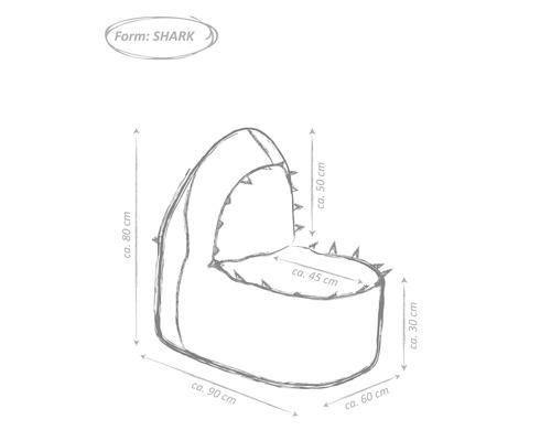 Schéma d''un lit d''enfant en forme de requin avec dimensions