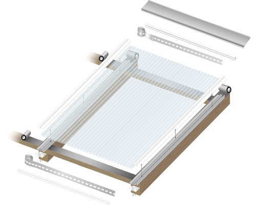 Konstruktion einer Überdachung mit Holzrahmen und Polycarbonatplatten