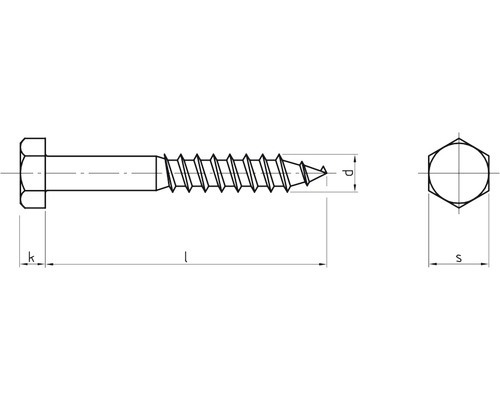Dessin technique d''une vis à bois avec tête hexagonale et indications de dimensions