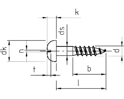 Schéma technique d''une vis à tête fraisée avec dimensions