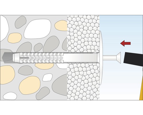 Illustration eines Dübels der in einer Wand befestigt wird