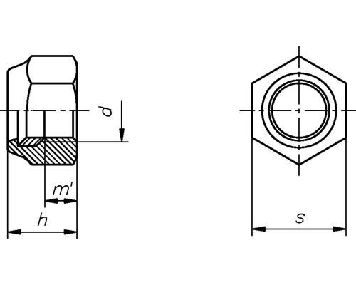Dessin technique d''un écrou borgne avec dimensions