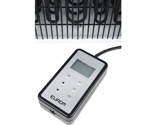 Detailansicht einer Heizung mit Bedienelement der Marke Eurom