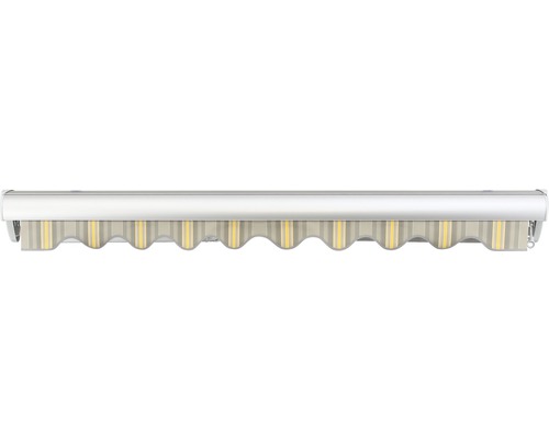 Store banne avec bandes de tissu en position ouverte