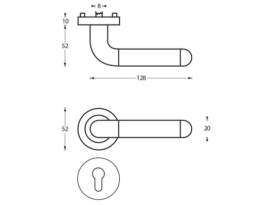 Dessin technique d''une poignée de porte avec dimensions