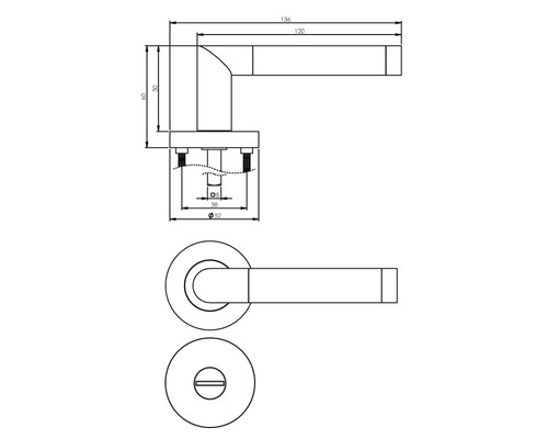 Dessin technique d''une garniture de poignée de porte avec dimensions